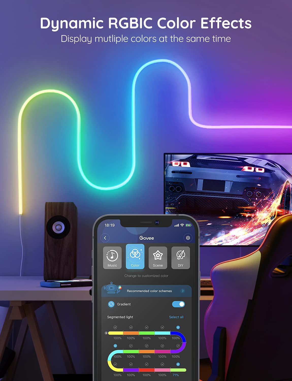 Bluetooth WIFI RGBIC Colourful Music Neon Light