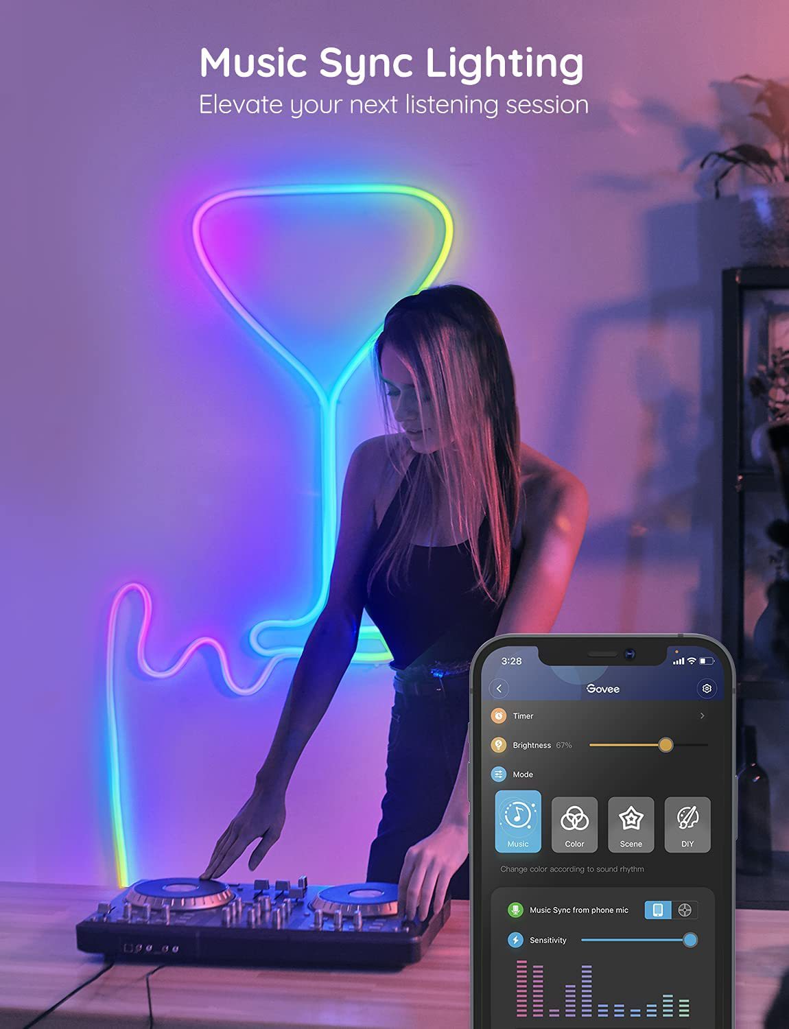 Bluetooth WIFI RGBIC Colourful Music Neon Light